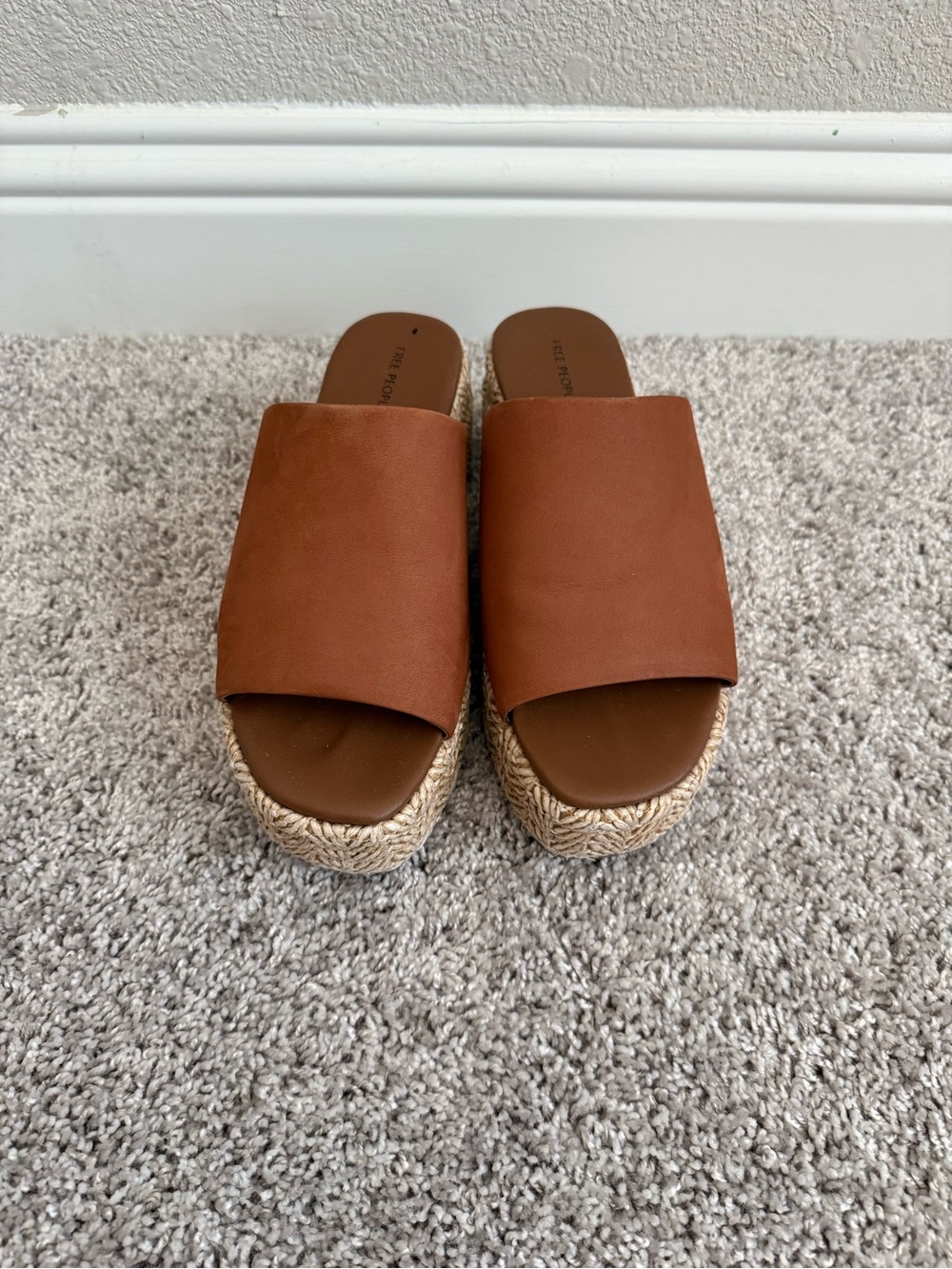 Free People Cognac Brown Slide Espadrille Platform Sandals